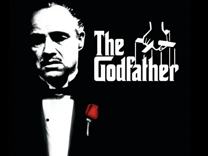 Le parrain apparait sur un fond noir avec la mention "the godfather"